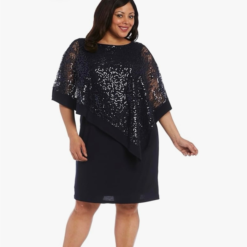 R&M Richards Women’s Sequined Asymmetric Knee Length Cape Cocktail